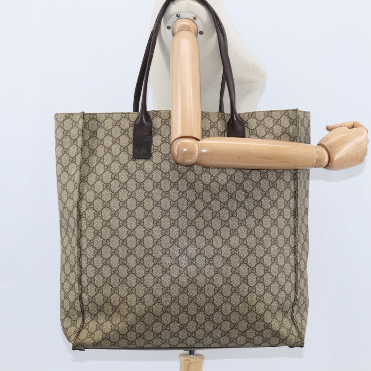 GUCCI GG Supreme Tote Bag PVC Beige Silver 91250 Auth 147043