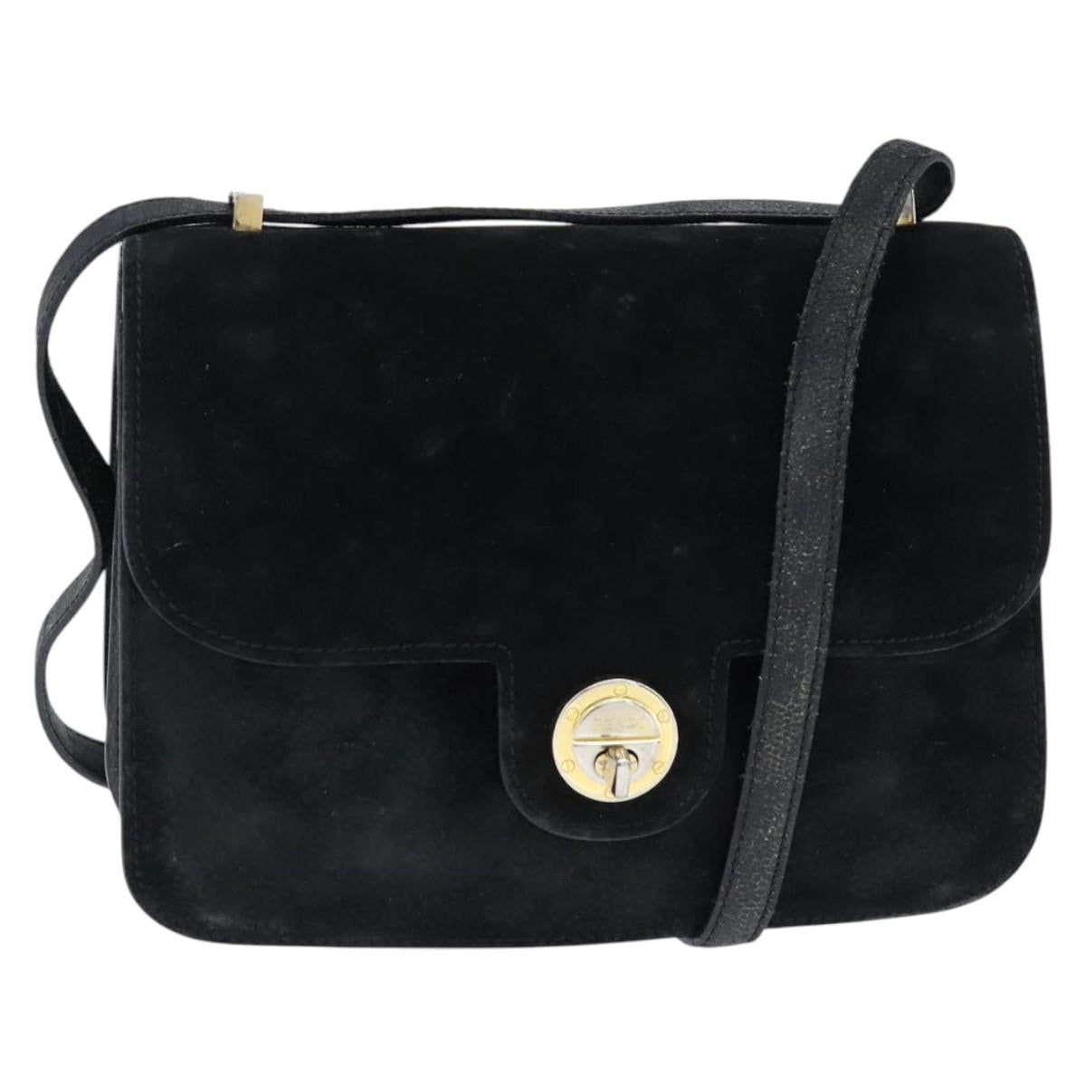 FENDI Shoulder Bag Suede Vintage Black Gold Auth 147044