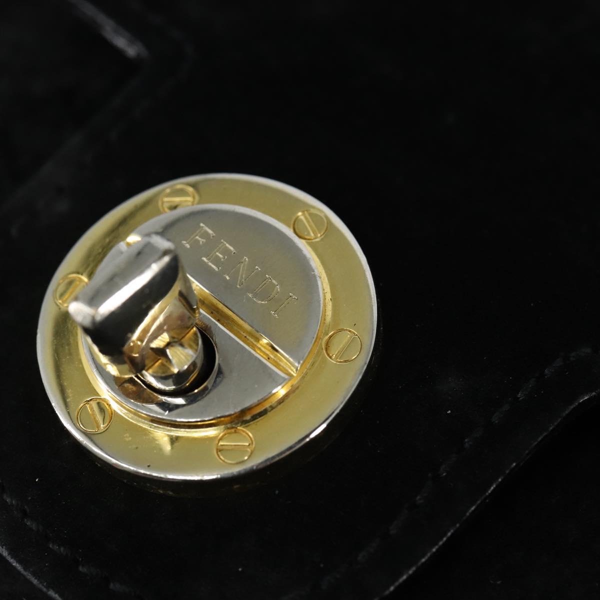 FENDI Shoulder Bag Suede Vintage Black Gold Auth 147044