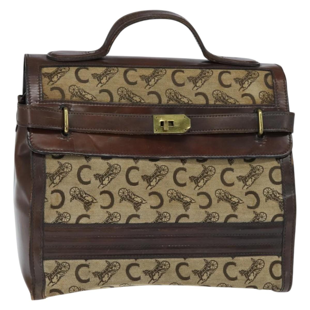 CELINE C Sulky Doctor Bag Canvas Brown Gold Auth 147045