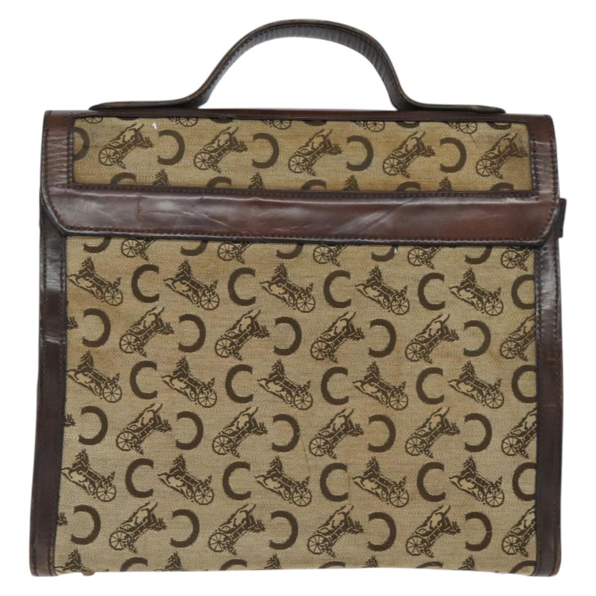 CELINE C Sulky Doctor Bag Canvas Brown Gold Auth 147045