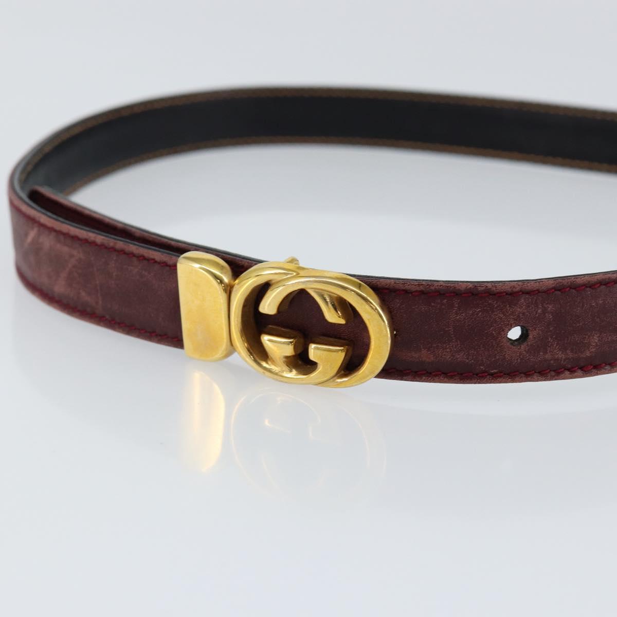 GUCCI Interlocking Belt Leather 31.9"" Bordeaux Gold 037 084 0054 Auth 147047