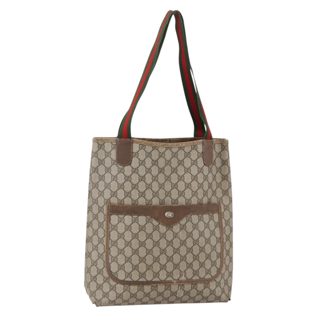 GUCCI GG Supreme Web Sherry Line Tote Bag PVC Beige 39 02 003 Auth 147064