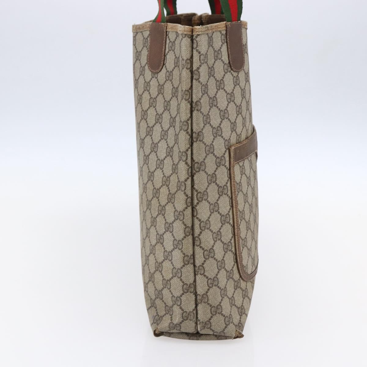 GUCCI GG Supreme Web Sherry Line Tote Bag PVC Beige 39 02 003 Auth 147064