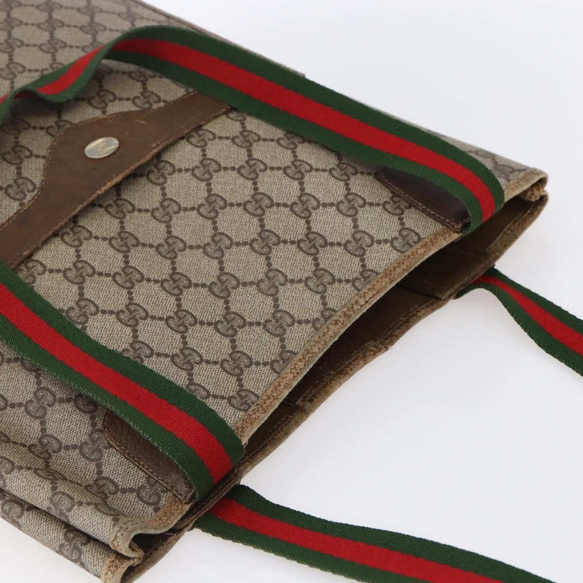 GUCCI GG Supreme Web Sherry Line Tote Bag PVC Beige 39 02 003 Auth 147064