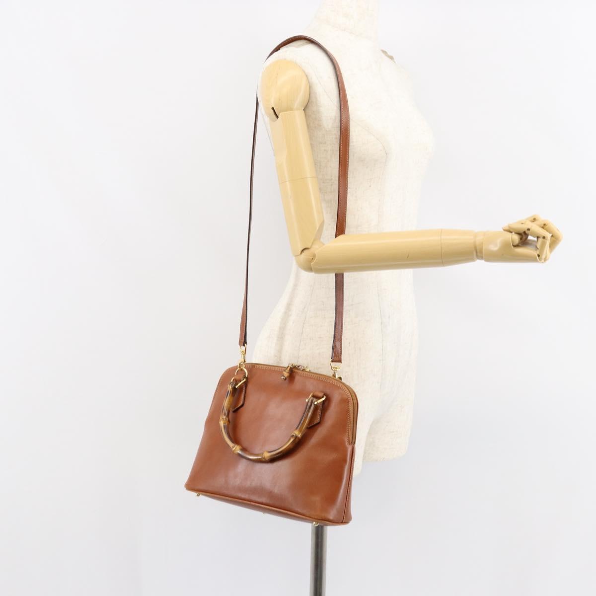 GUCCI Bamboo Hand Bag Leather 2way Brown Gold 000 2058 0290 0 Auth 147071