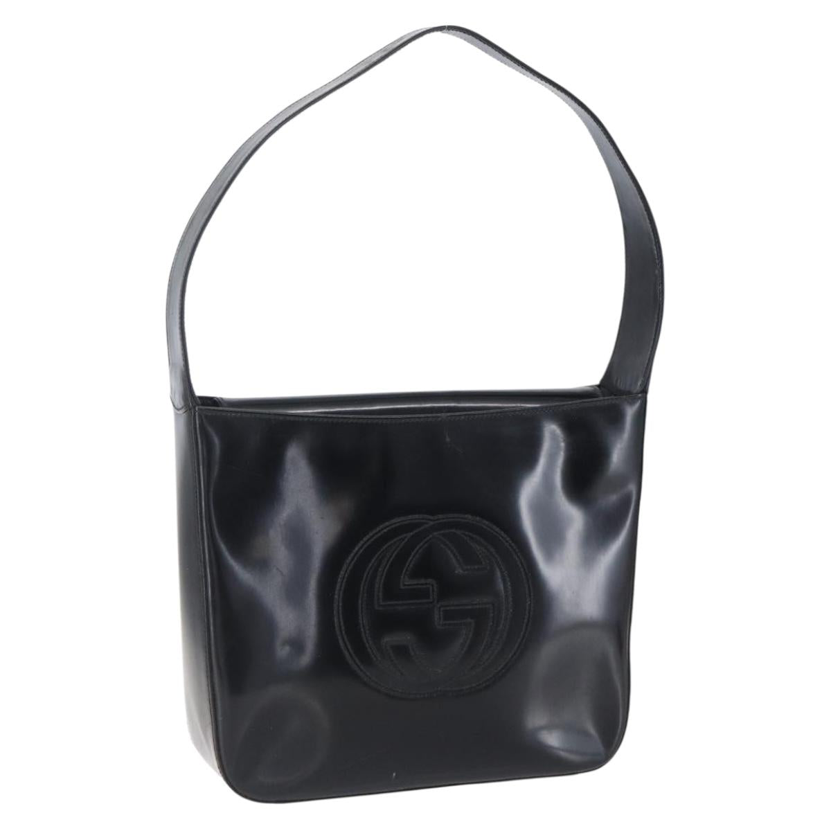 GUCCI Soho Shoulder Bag Enamel Black Auth 147072