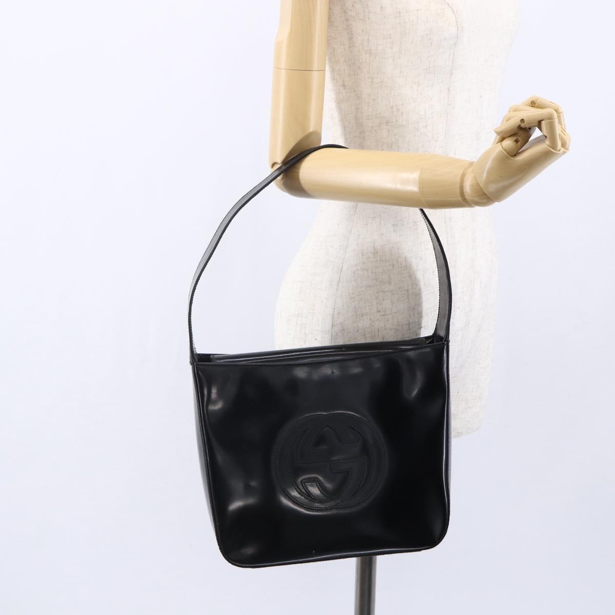 GUCCI Soho Shoulder Bag Enamel Black Auth 147072