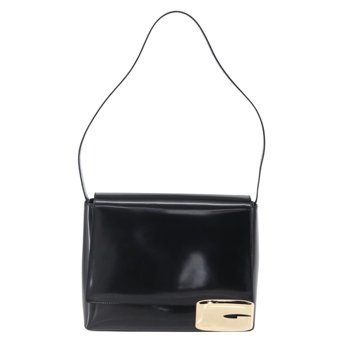 GUCCI Shoulder Bag Enamel Black Gold 001 3444 1812 Auth 147073