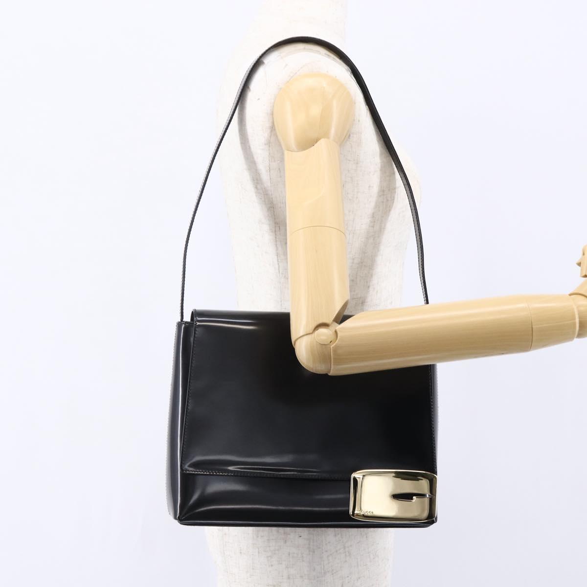 GUCCI Shoulder Bag Enamel Black Gold 001 3444 1812 Auth 147073