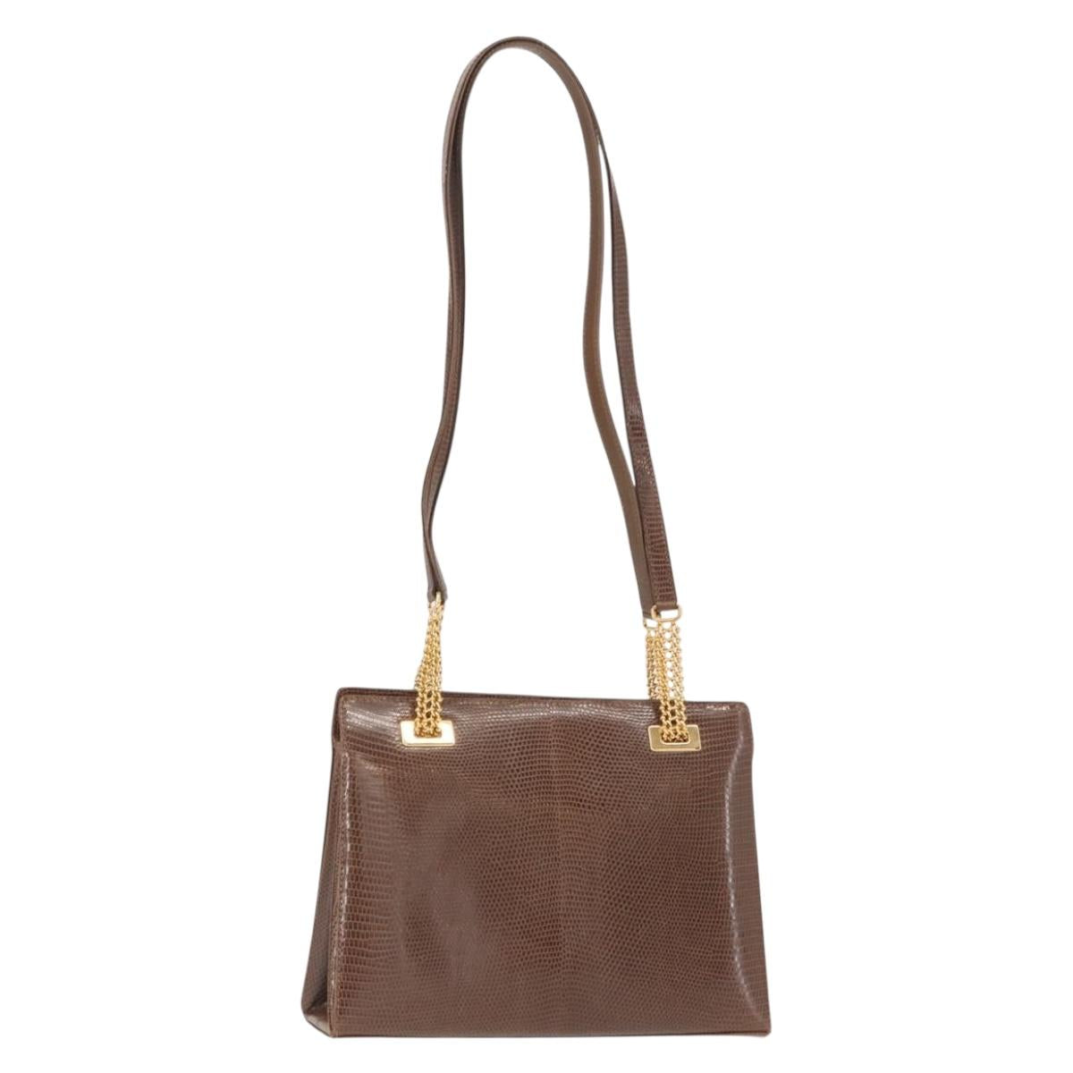 GUCCI Shoulder Bag Leather Brown Gold Auth 147074