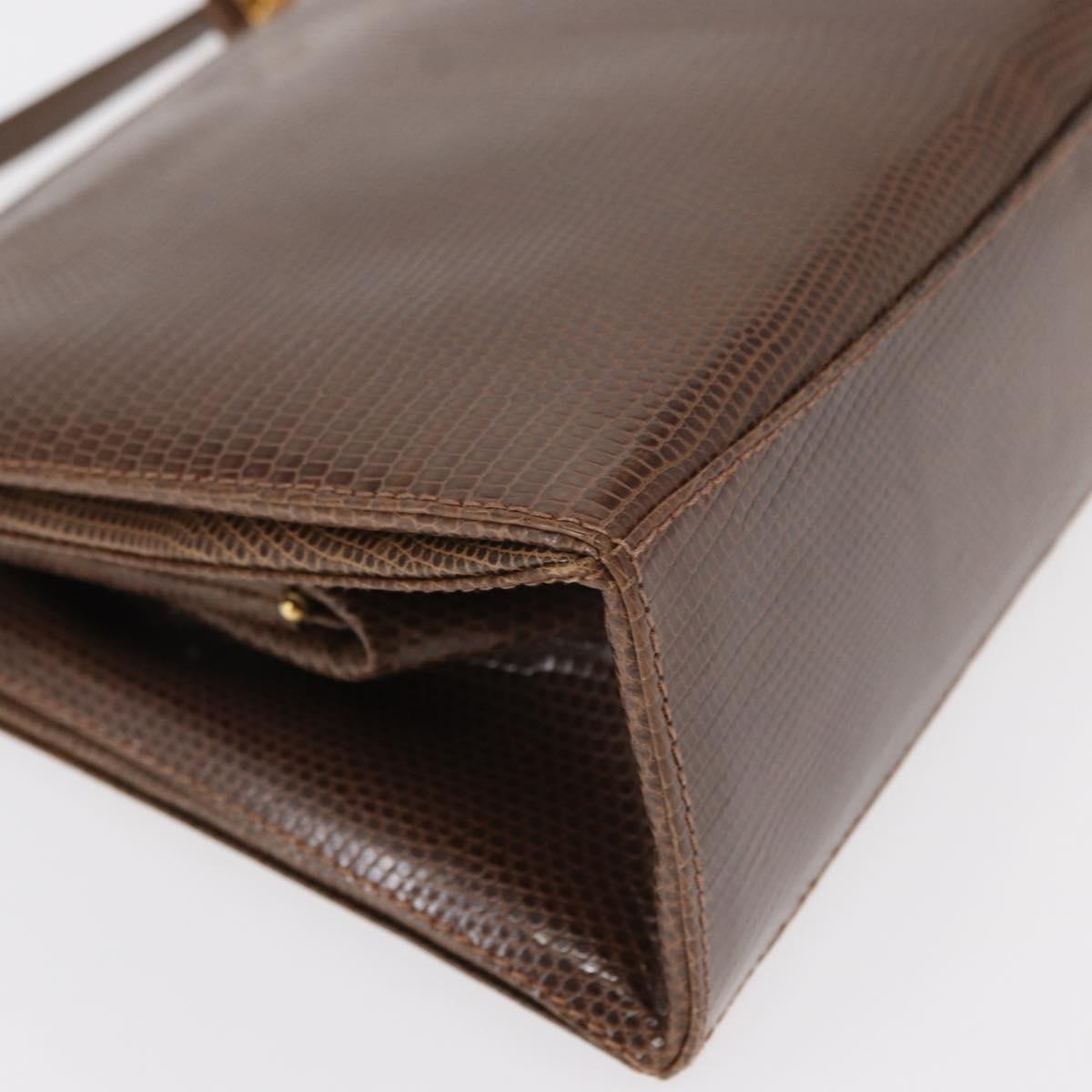 GUCCI Shoulder Bag Leather Brown Gold Auth 147074