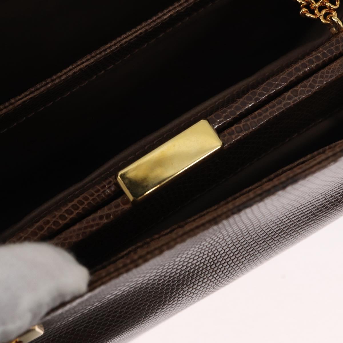 GUCCI Shoulder Bag Leather Brown Gold Auth 147074