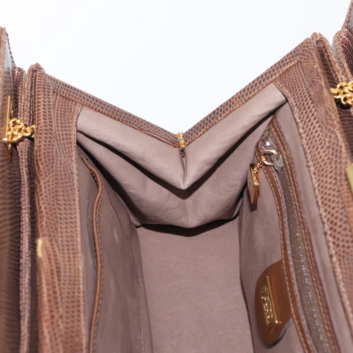 GUCCI Shoulder Bag Leather Brown Gold Auth 147074