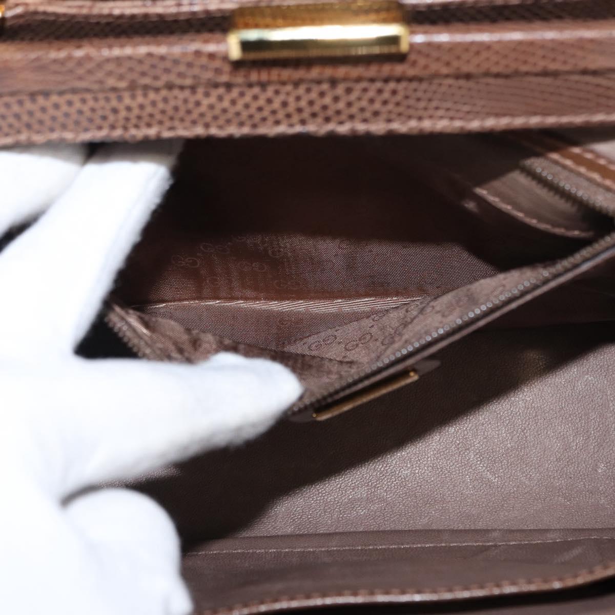 GUCCI Shoulder Bag Leather Brown Gold Auth 147074