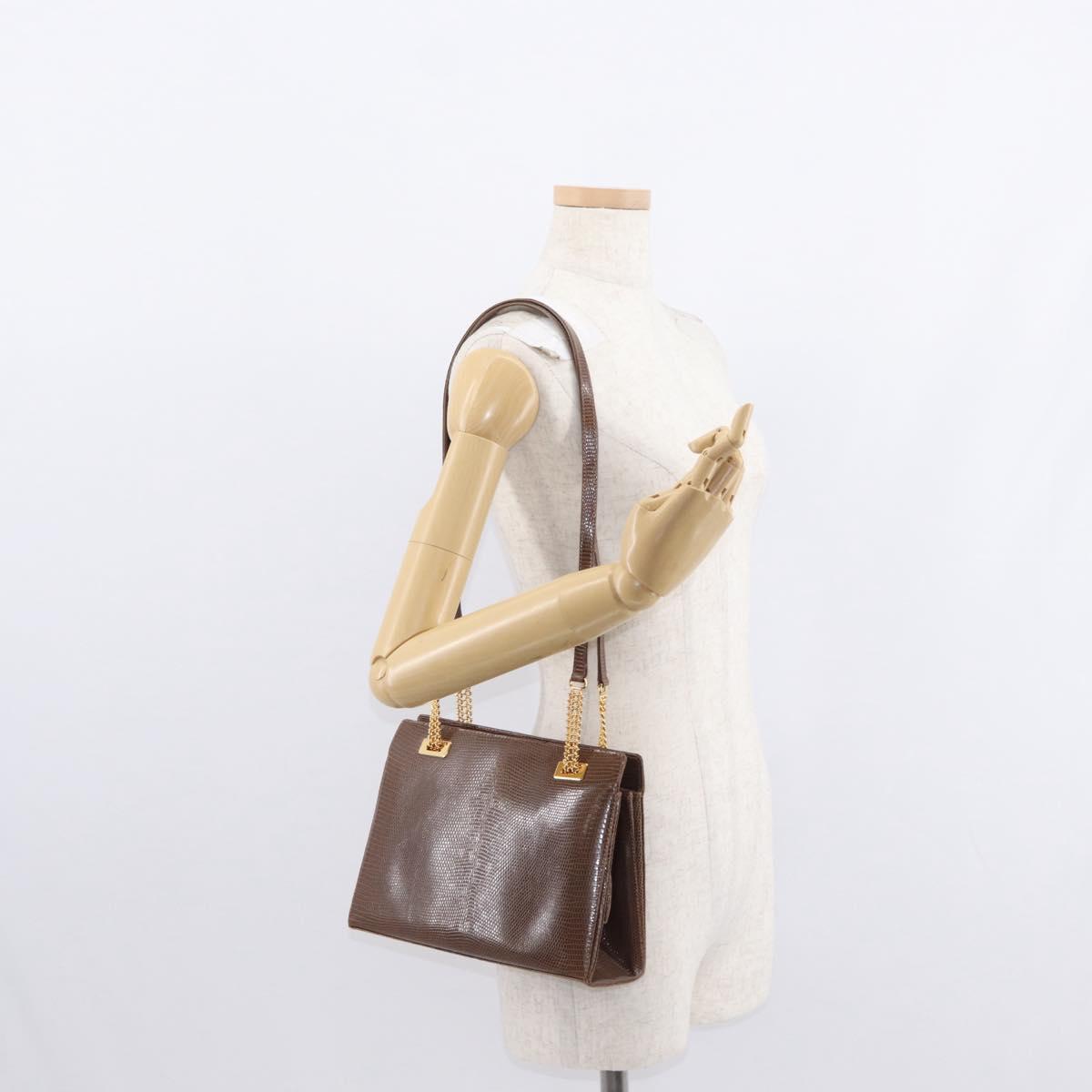 GUCCI Shoulder Bag Leather Brown Gold Auth 147074