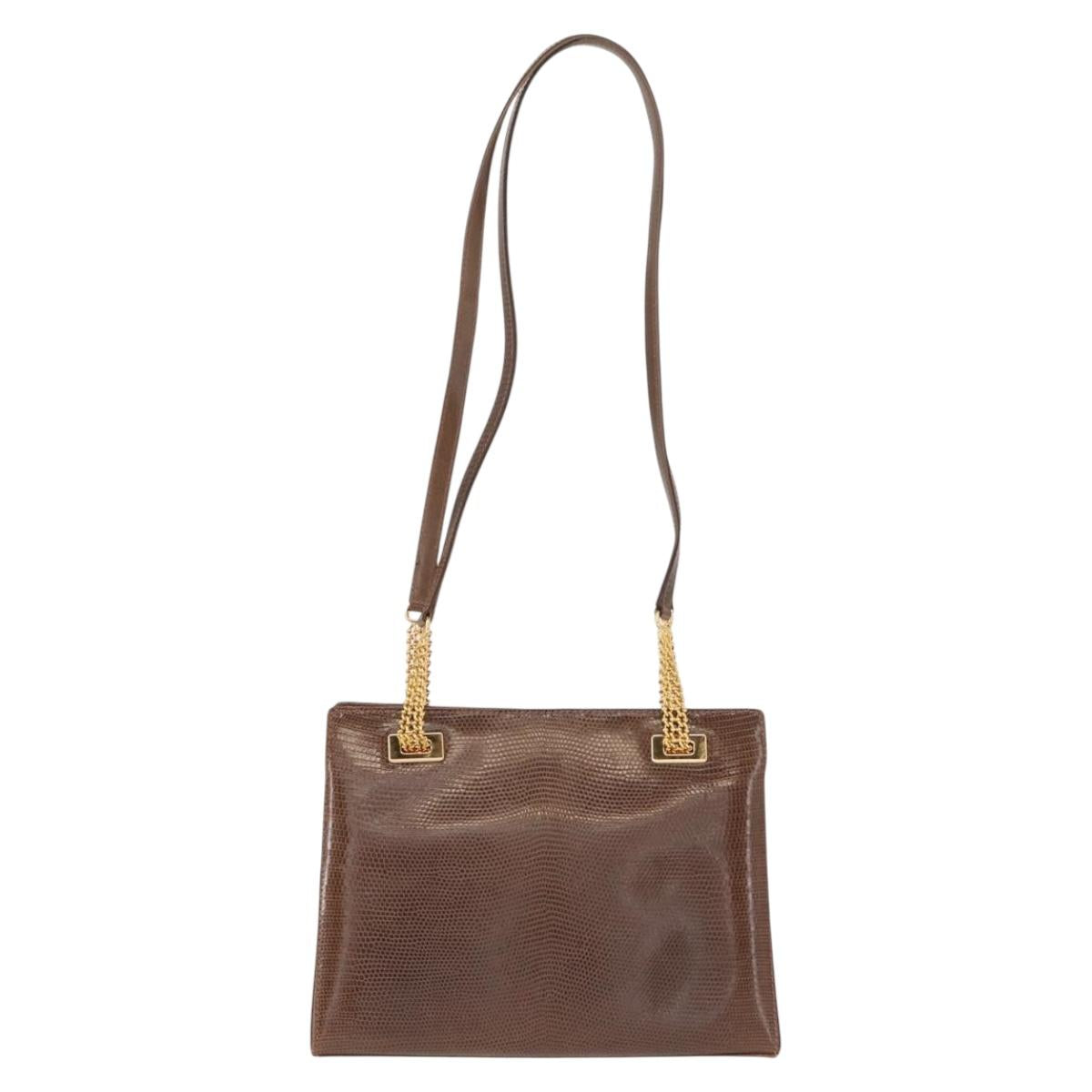 GUCCI Shoulder Bag Leather Brown Gold Auth 147074