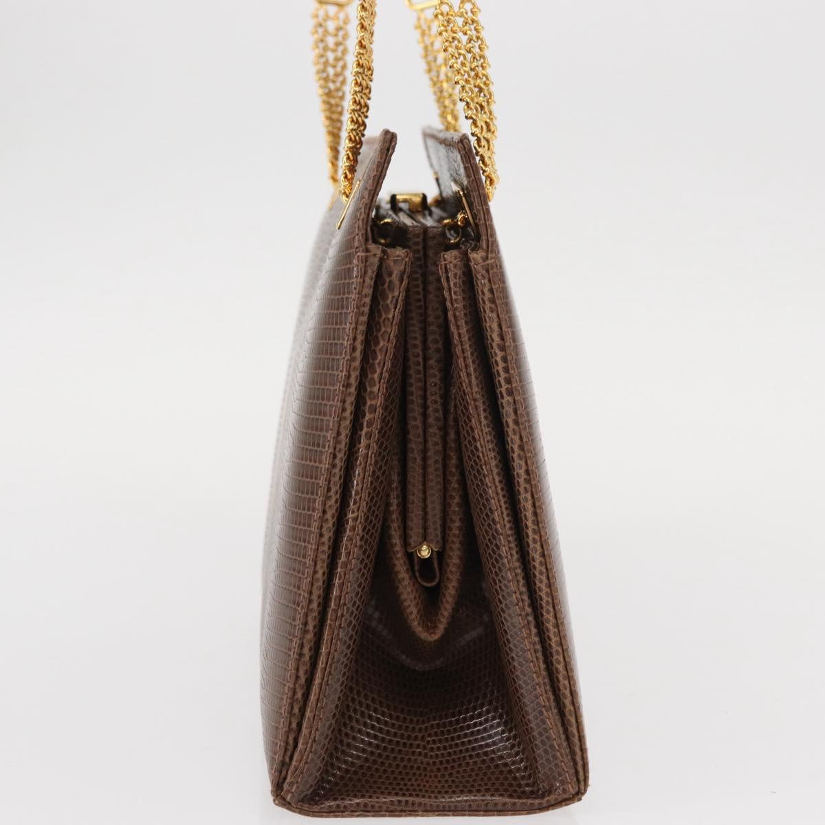 GUCCI Shoulder Bag Leather Brown Gold Auth 147074