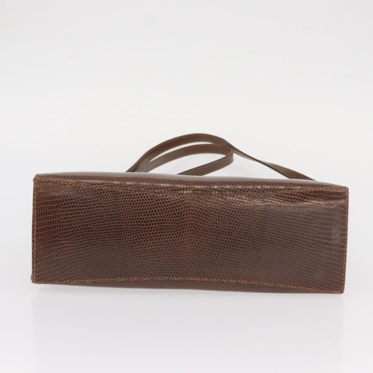 GUCCI Shoulder Bag Leather Brown Gold Auth 147074