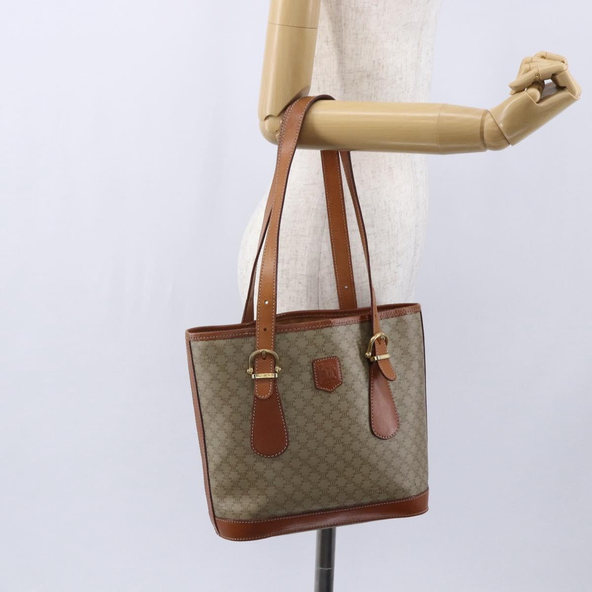 CELINE Macadam Canvas Tote Bag PVC Beige Gold Auth 147075