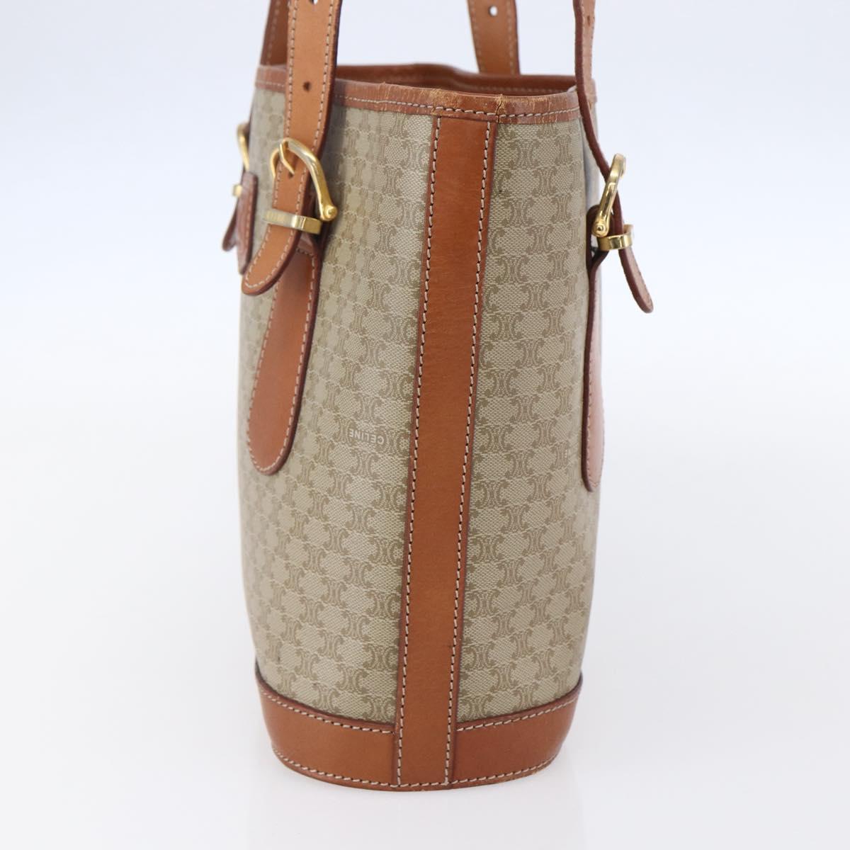 CELINE Macadam Canvas Tote Bag PVC Beige Gold Auth 147075
