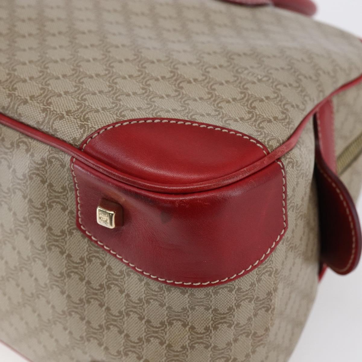 CELINE Macadam Canvas Hand Bag PVC Beige Red gold Auth 147076