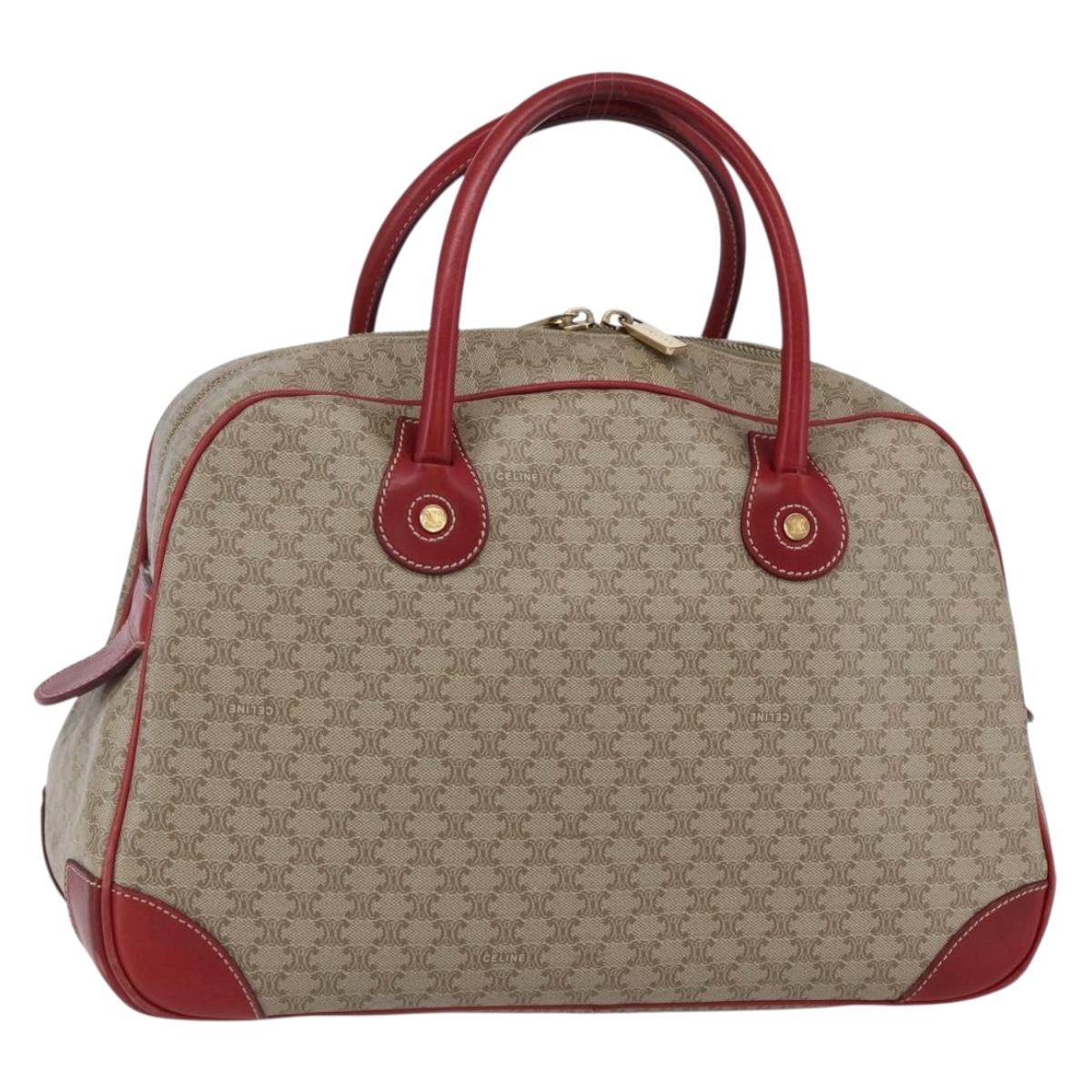CELINE Macadam Canvas Hand Bag PVC Beige Red gold Auth 147076