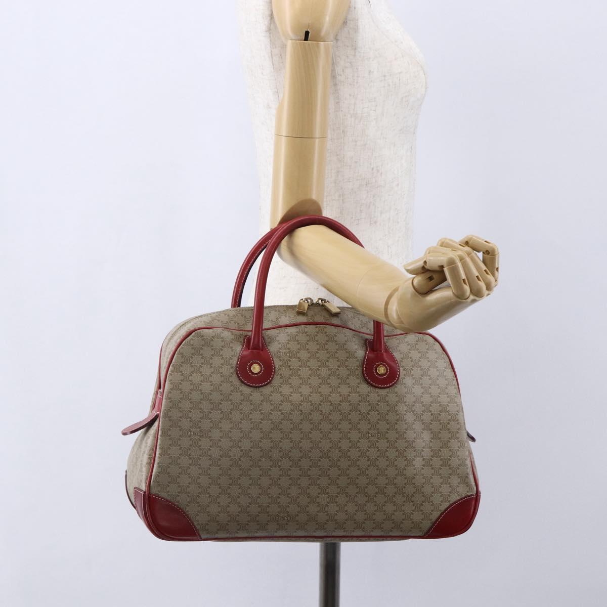 CELINE Macadam Canvas Hand Bag PVC Beige Red gold Auth 147076