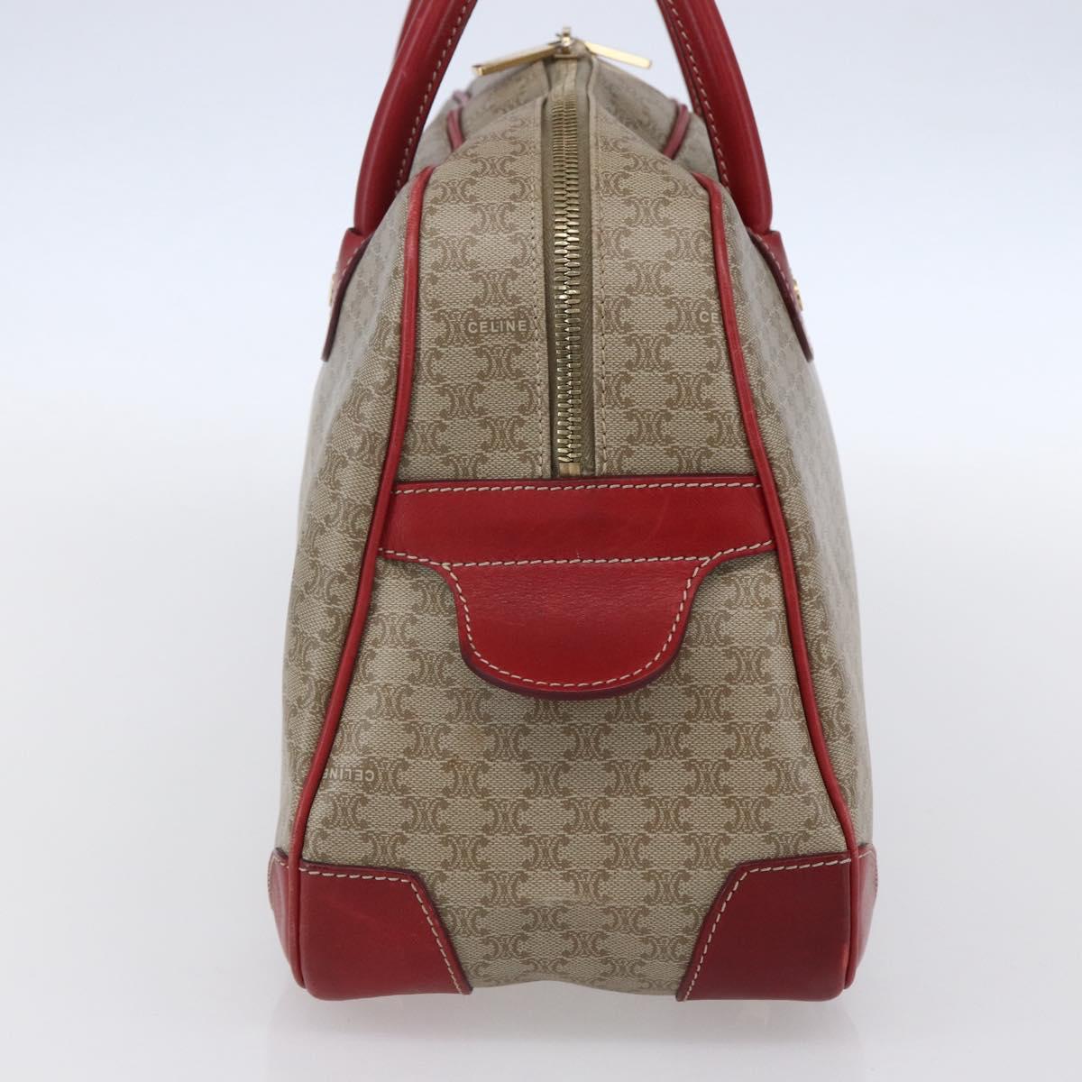 CELINE Macadam Canvas Hand Bag PVC Beige Red gold Auth 147076