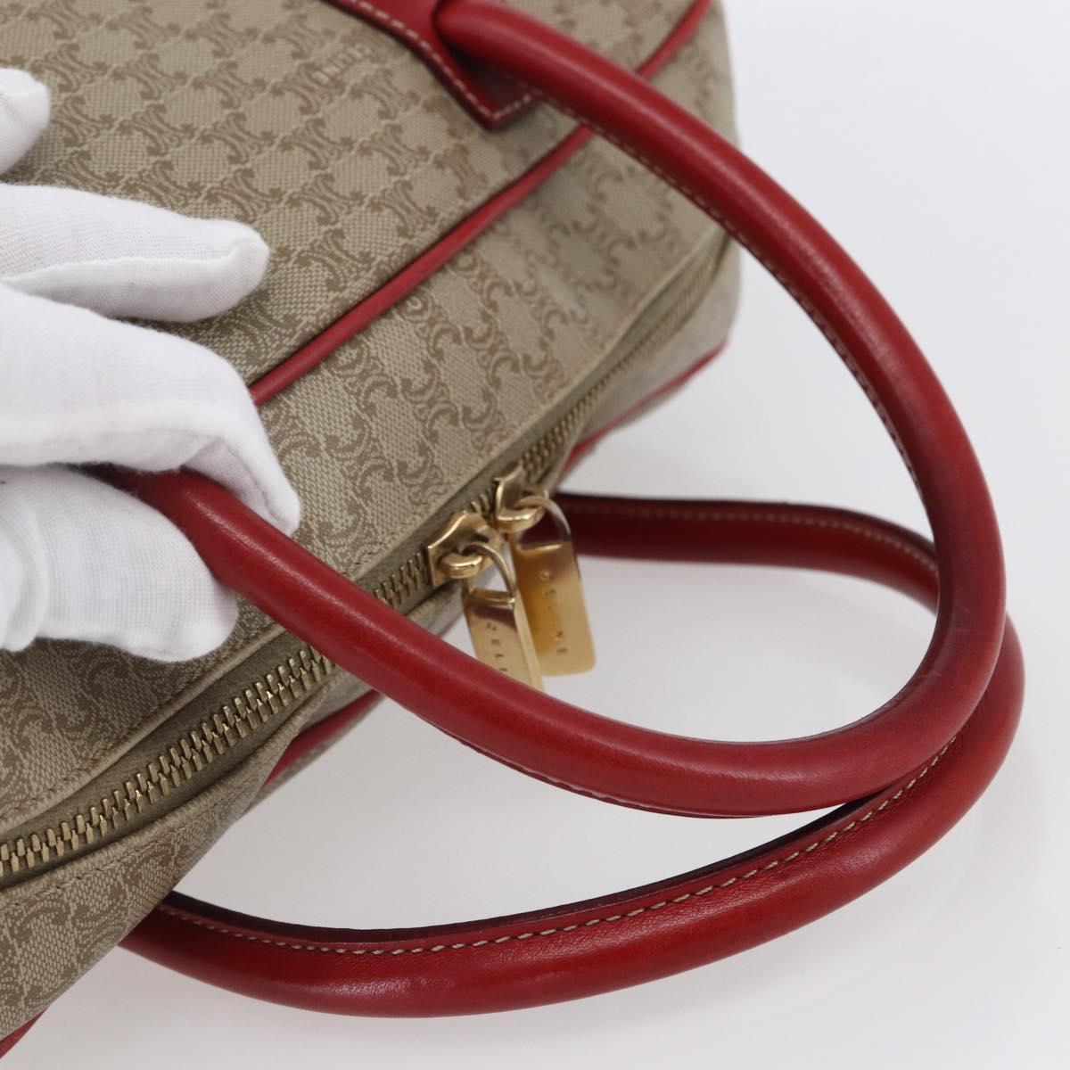 CELINE Macadam Canvas Hand Bag PVC Beige Red gold Auth 147076
