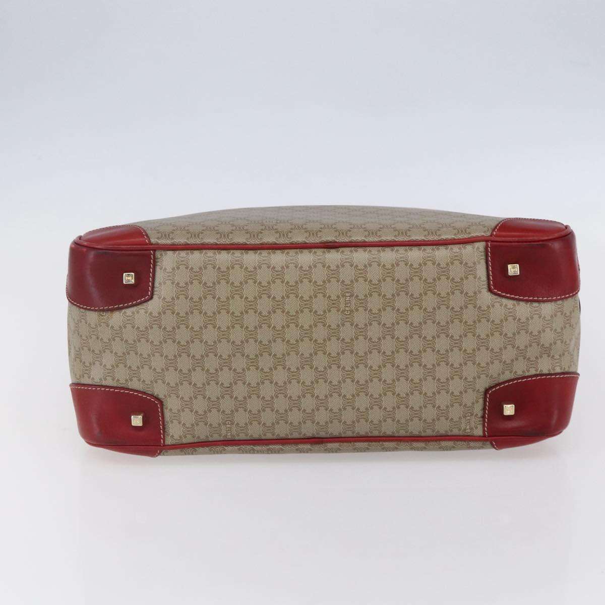 CELINE Macadam Canvas Hand Bag PVC Beige Red gold Auth 147076