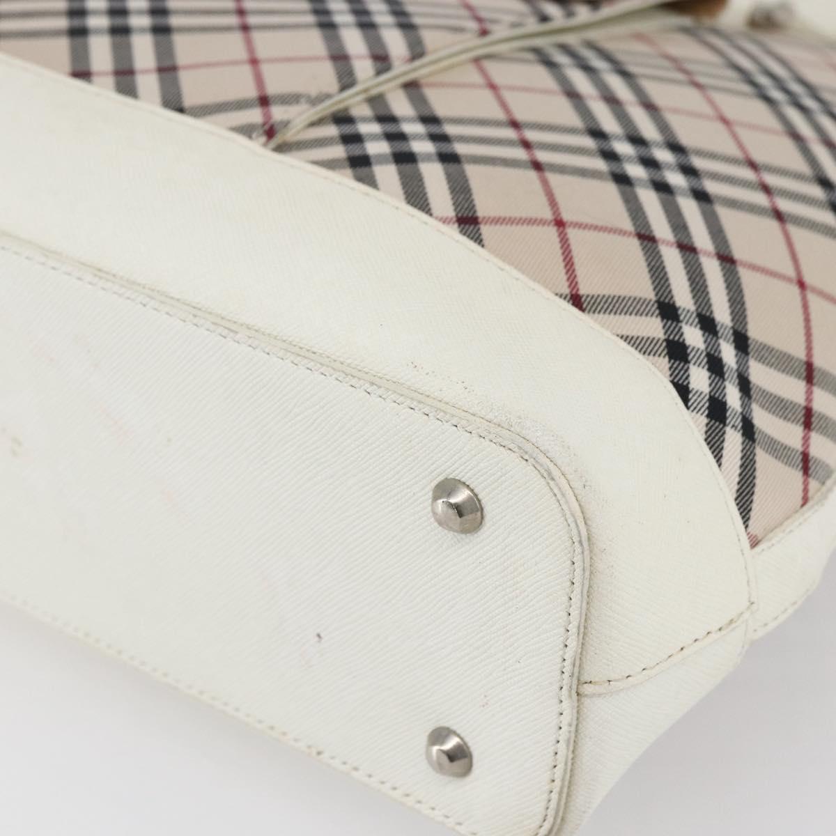 BURBERRY Nova Check Tote Bag Canvas Leather Beige Silver Auth 147078