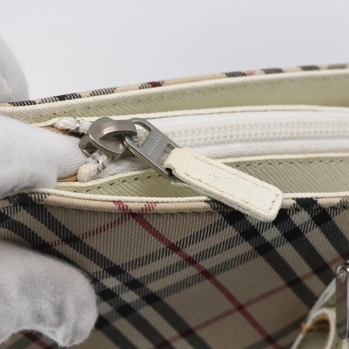 BURBERRY Nova Check Tote Bag Canvas Leather Beige Silver Auth 147078