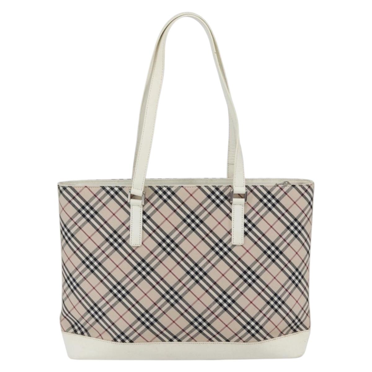 BURBERRY Nova Check Tote Bag Canvas Leather Beige Silver Auth 147078