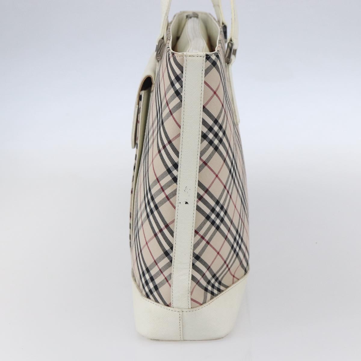 BURBERRY Nova Check Tote Bag Canvas Leather Beige Silver Auth 147078