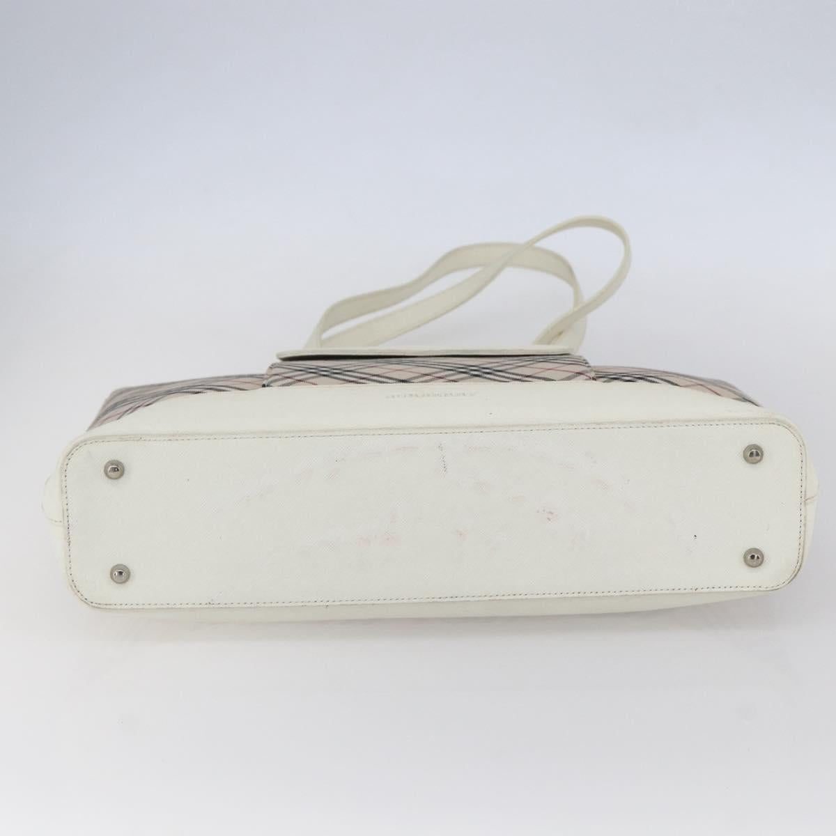 BURBERRY Nova Check Tote Bag Canvas Leather Beige Silver Auth 147078