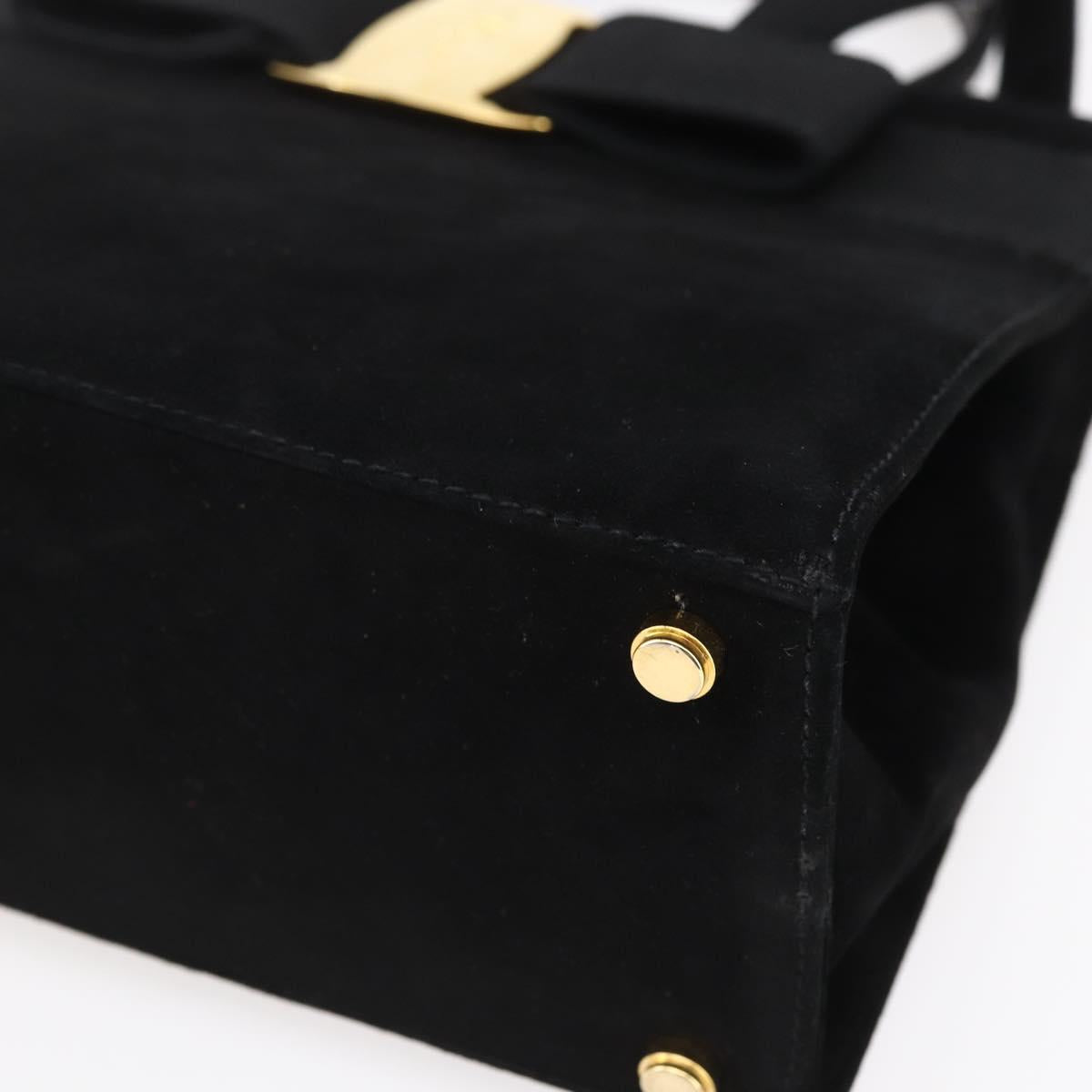 Salvatore Ferragamo Vala Hand Bag Suede 2way Black Gold Auth 147079