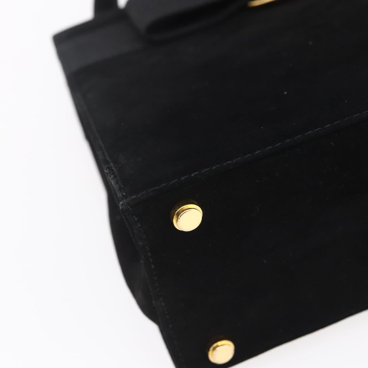 Salvatore Ferragamo Vala Hand Bag Suede 2way Black Gold Auth 147079