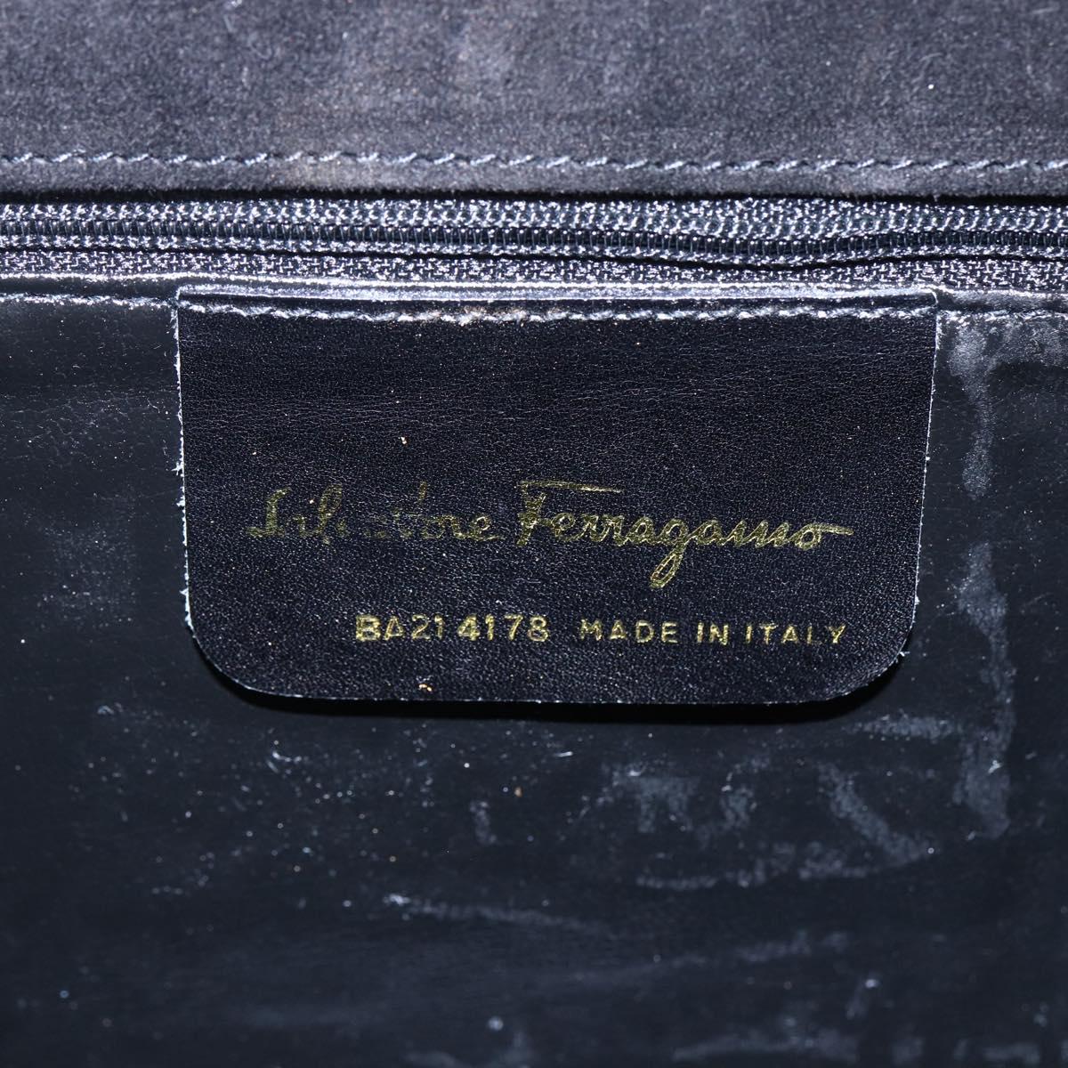 Salvatore Ferragamo Vala Hand Bag Suede 2way Black Gold Auth 147079