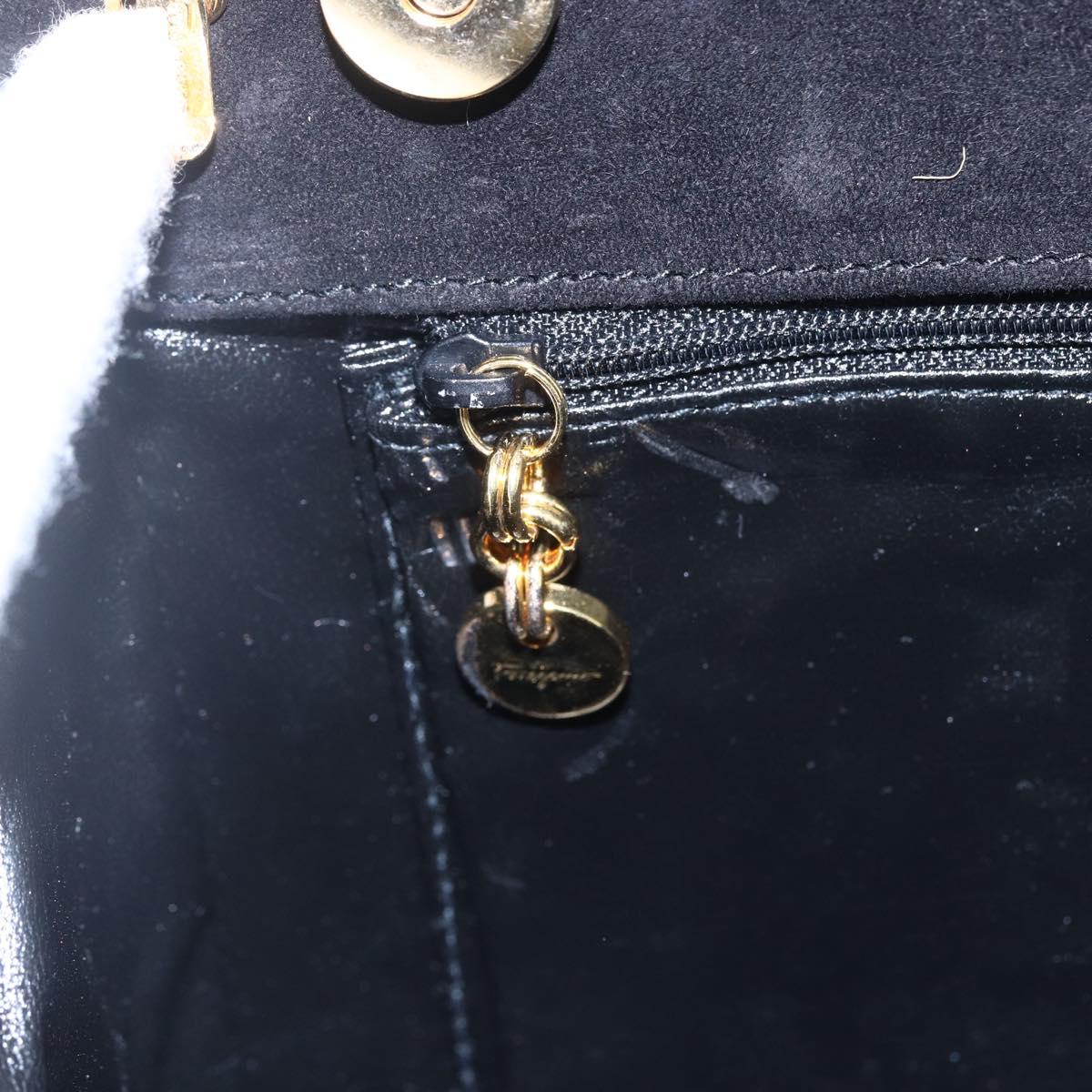 Salvatore Ferragamo Vala Hand Bag Suede 2way Black Gold Auth 147079