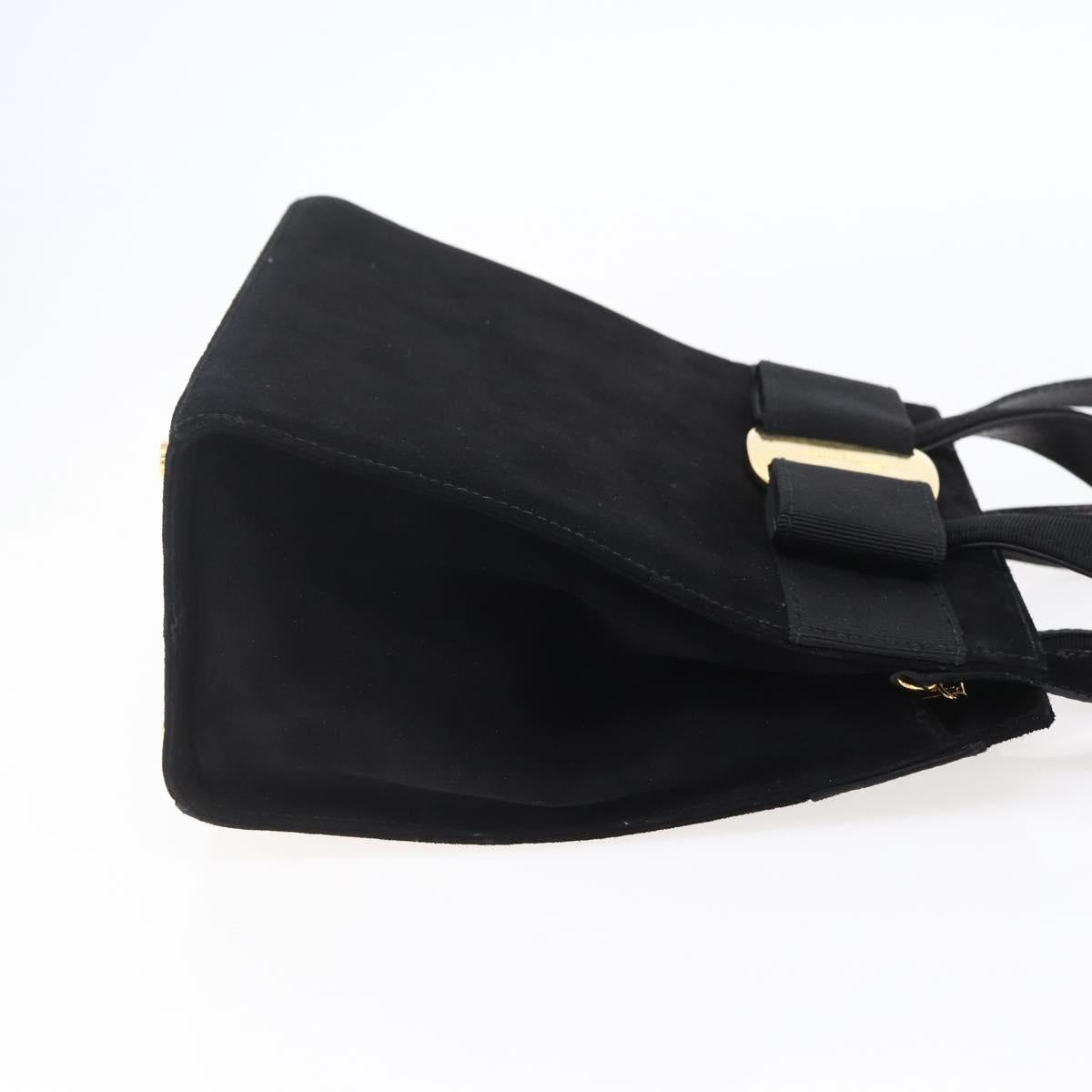 Salvatore Ferragamo Vala Hand Bag Suede 2way Black Gold Auth 147079