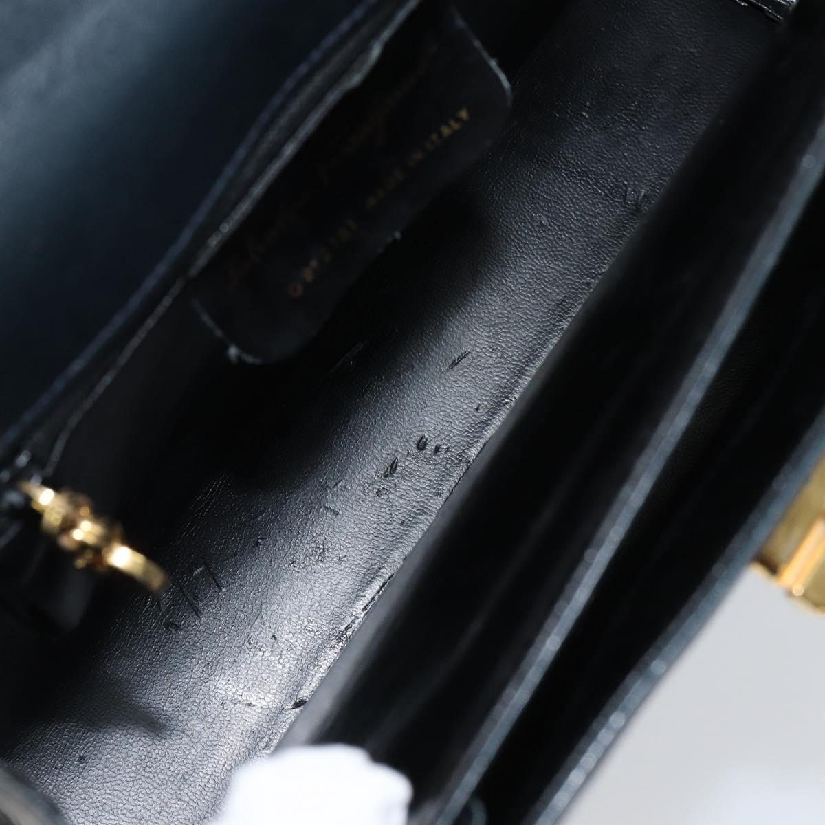 Salvatore Ferragamo Gancini Hand Bag Leather 2way Navy Gold Auth 147081