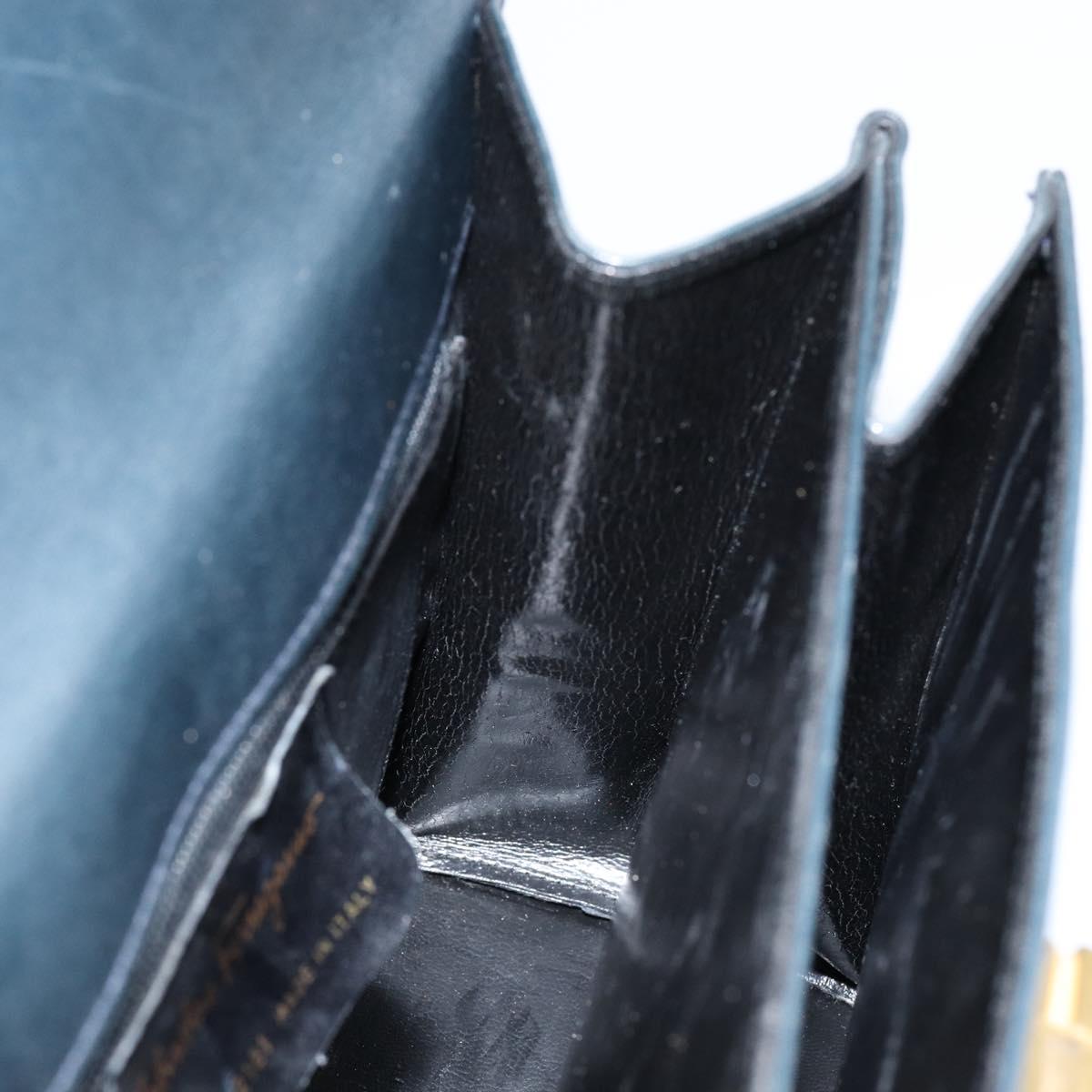 Salvatore Ferragamo Gancini Hand Bag Leather 2way Navy Gold Auth 147081