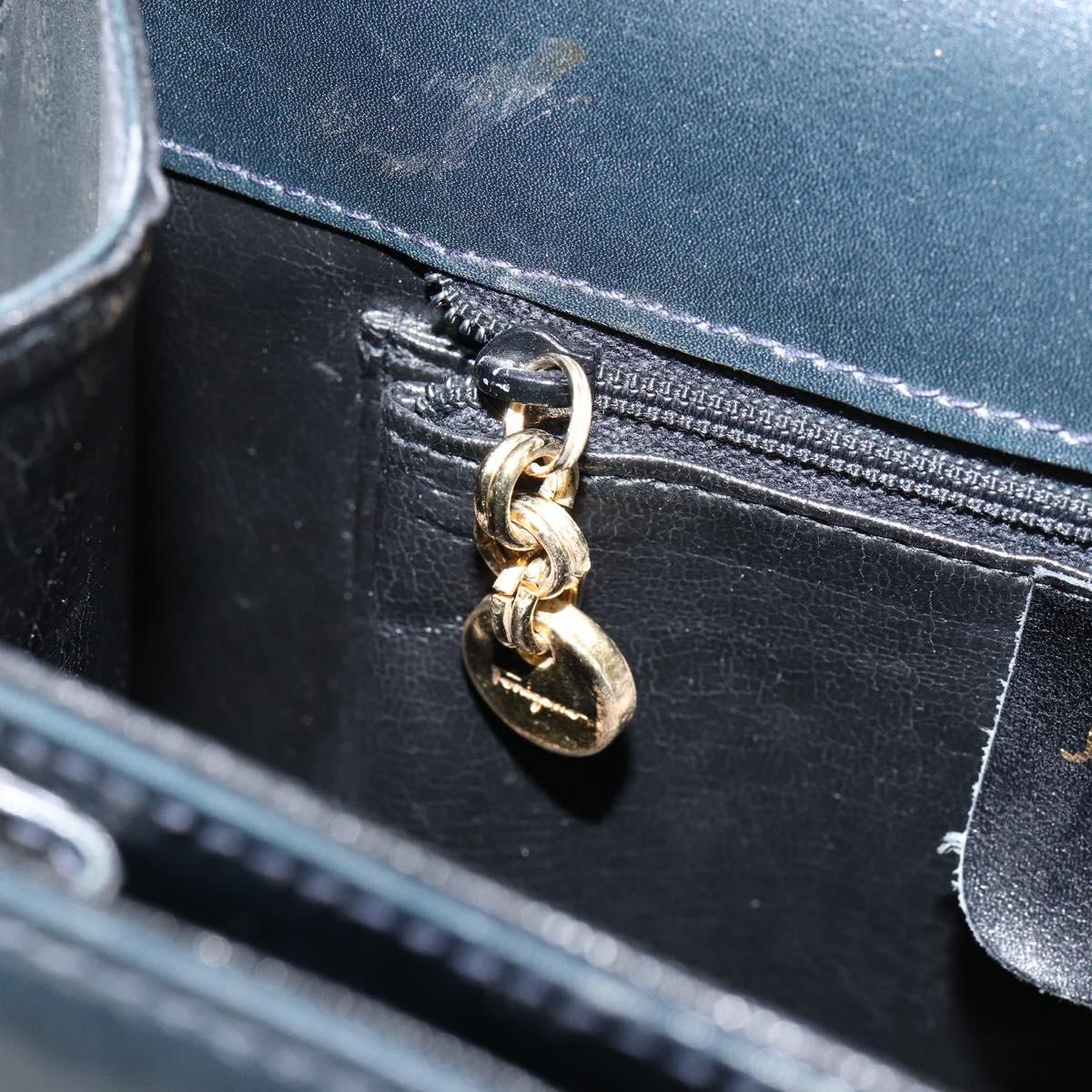 Salvatore Ferragamo Gancini Hand Bag Leather 2way Navy Gold Auth 147081