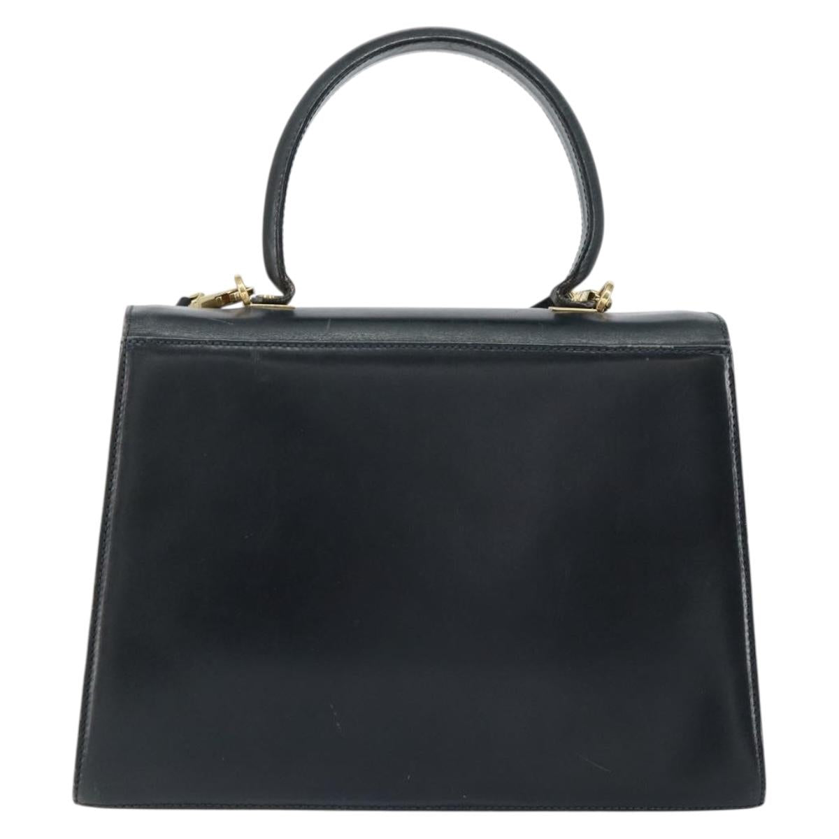 Salvatore Ferragamo Gancini Hand Bag Leather 2way Navy Gold Auth 147081