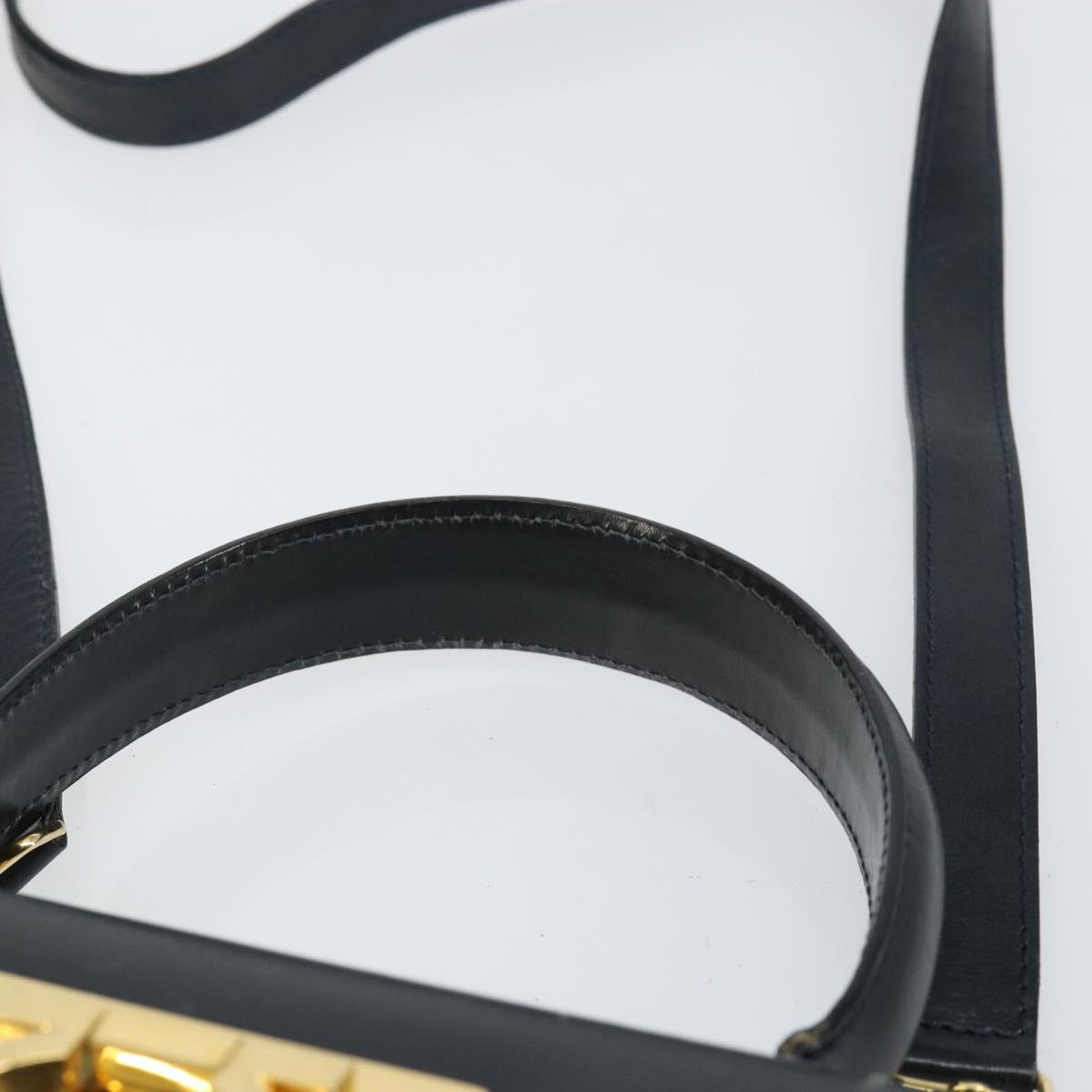 Salvatore Ferragamo Gancini Hand Bag Leather 2way Navy Gold Auth 147081