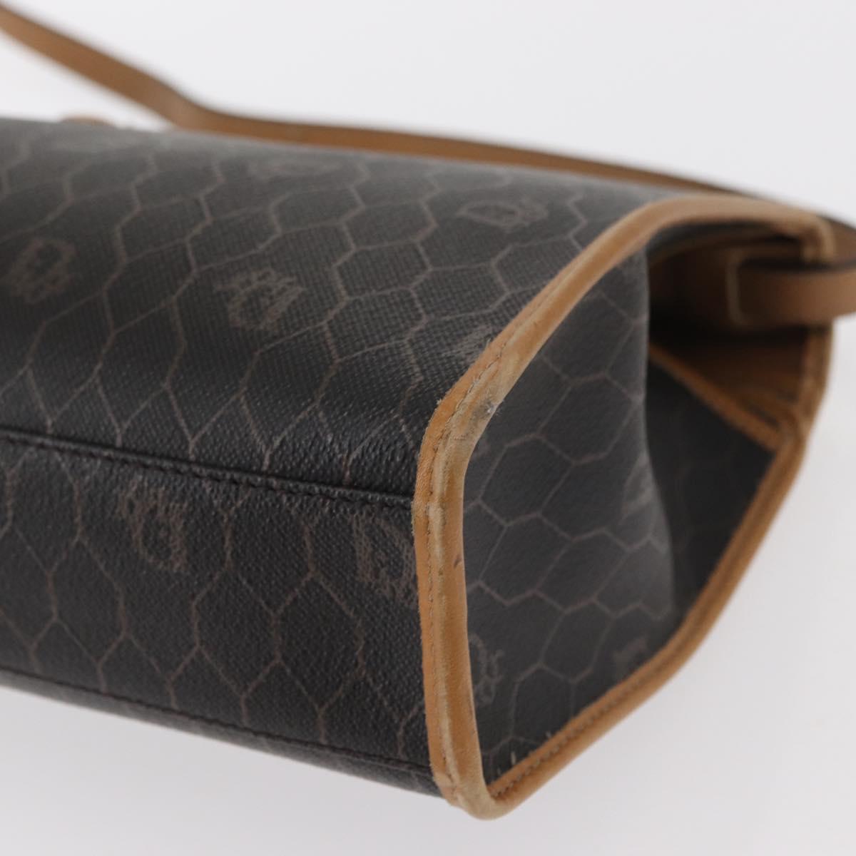 Christian Dior Honeycomb Canvas Shoulder Bag PVC Black Gold Auth 147083