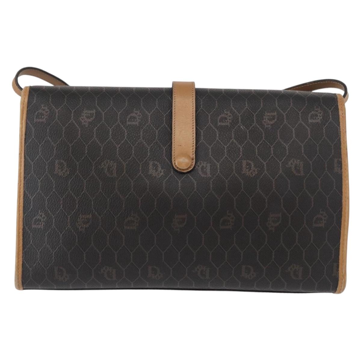 Christian Dior Honeycomb Canvas Shoulder Bag PVC Black Gold Auth 147083