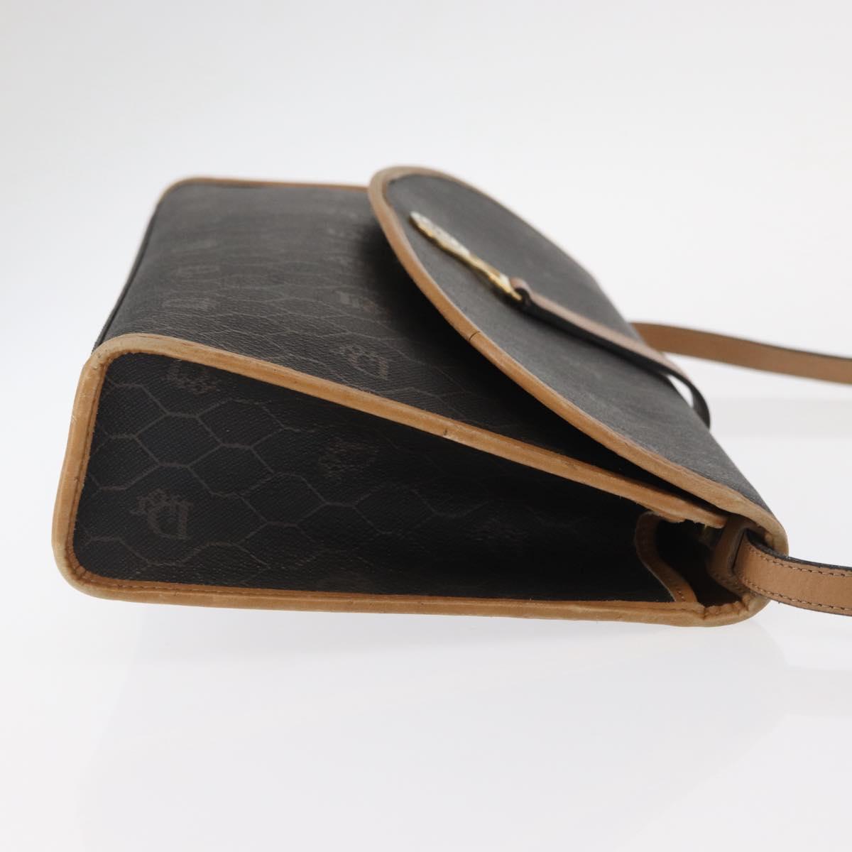 Christian Dior Honeycomb Canvas Shoulder Bag PVC Black Gold Auth 147083