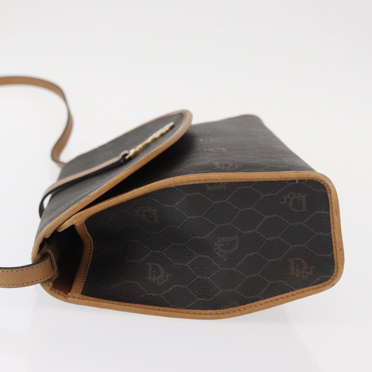 Christian Dior Honeycomb Canvas Shoulder Bag PVC Black Gold Auth 147083